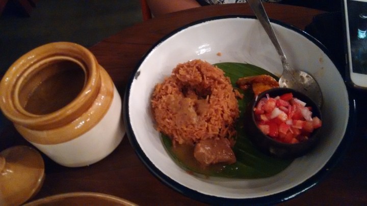 Mutton dhansak and sweet onion rice